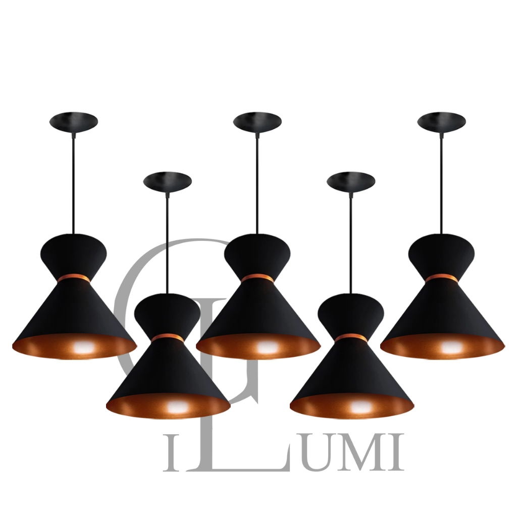 Kit 5 Pendentes Luxo Preto/Cobre Casa e Decoração em Oferta na Shopee