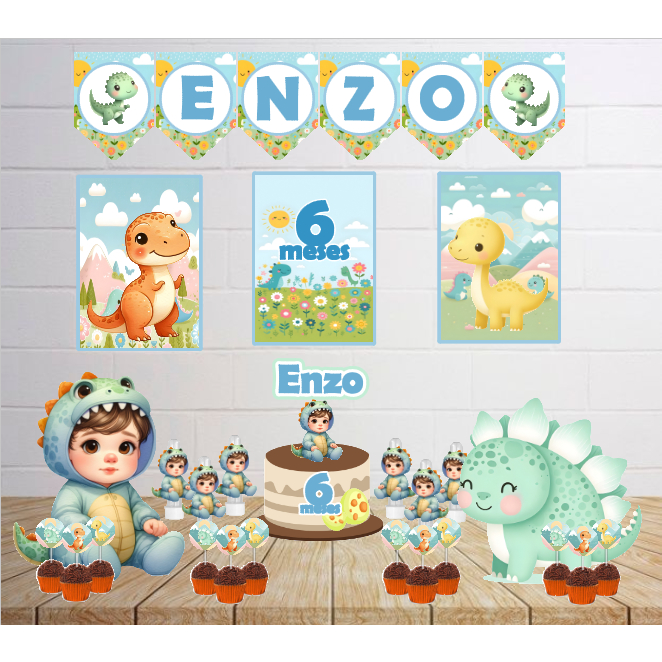 Kit Personalizado Festa Infantil Dino Baby Dinossauro Decoração Aniversário Só Um Bolinho Lembrancinhas Mêsversário