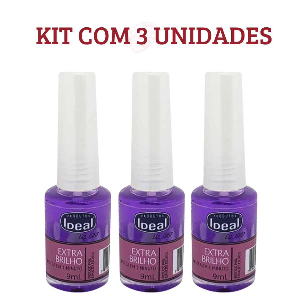 KIT 3 Ideal Base Extra Brilho Roxinho Secagem Rápida 9ml em Oferta na Shopee