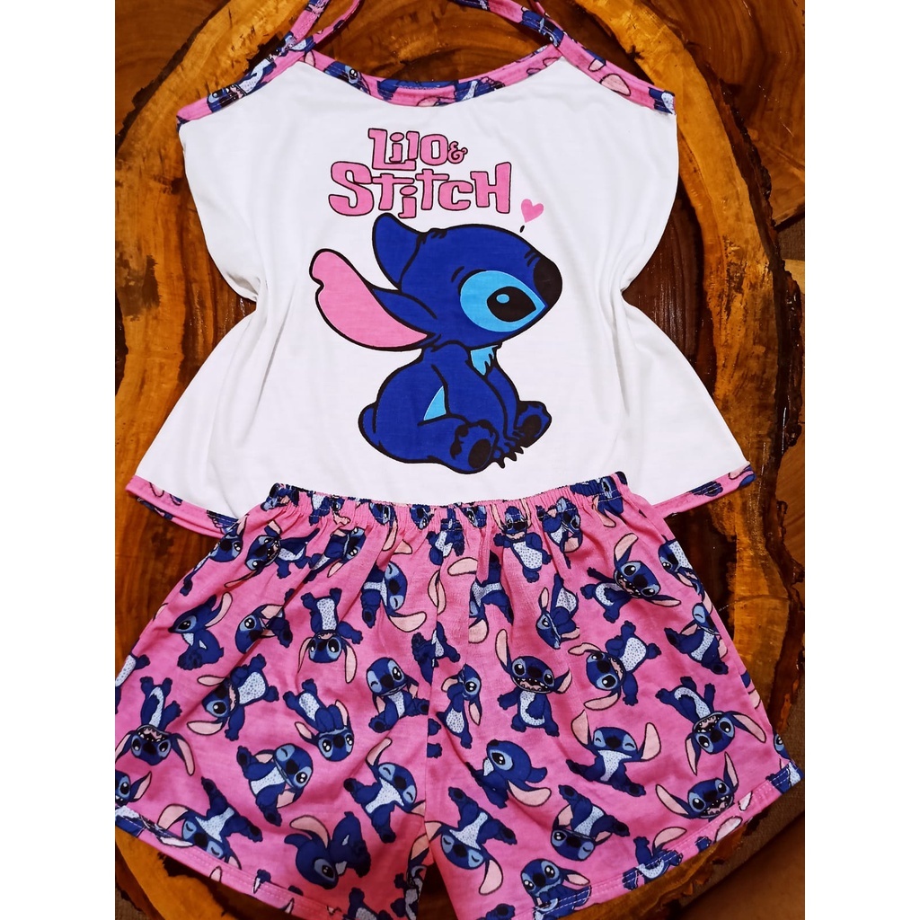 Pijama Juvenil Feminino Personagem Stich de dormir alcinha verao baby doll estampado em Oferta na Shopee