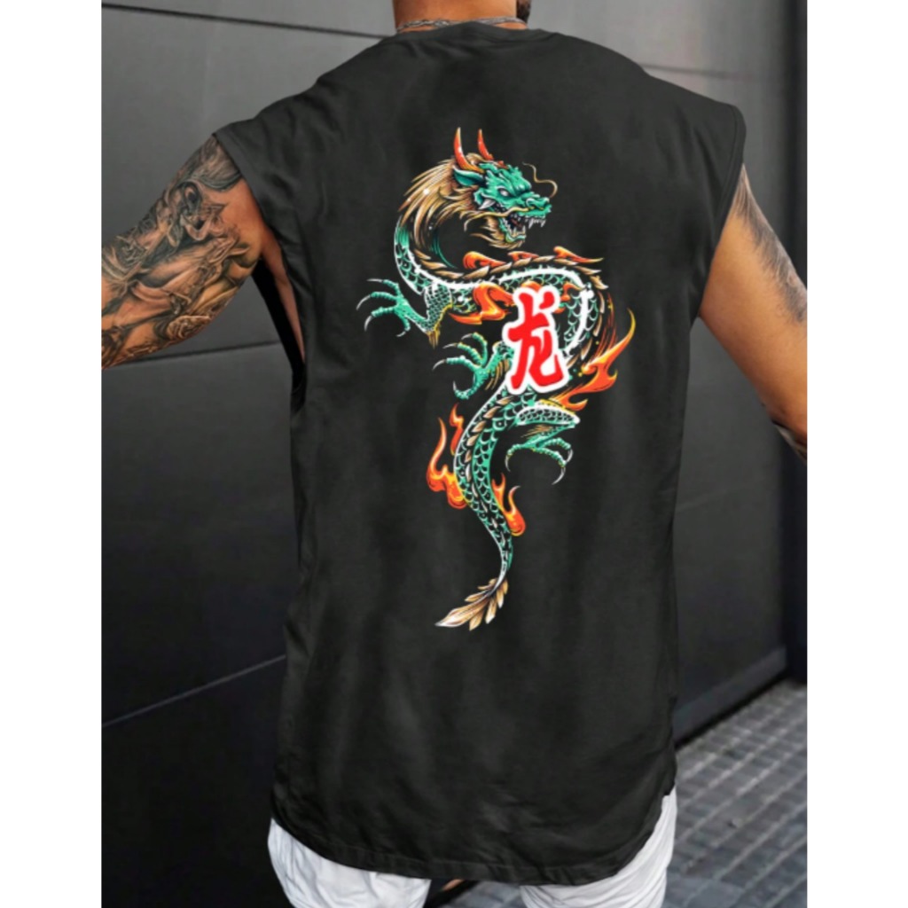 Camisa Camiseta Regata Oversized Masculina Dragão Camisão Academia Treino Cavada T-shirt Verão