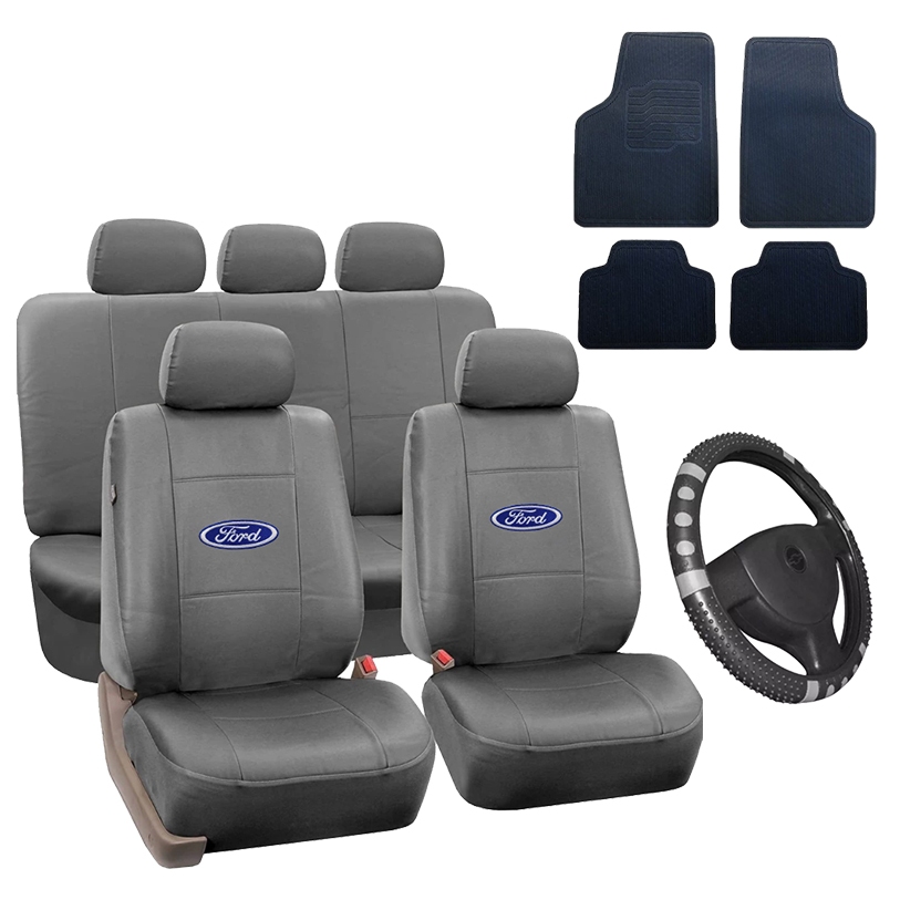 Kit Capa Banco Couro + Tapete + Volante Cinza Escort Ka Ka+ Ranger Fiesta