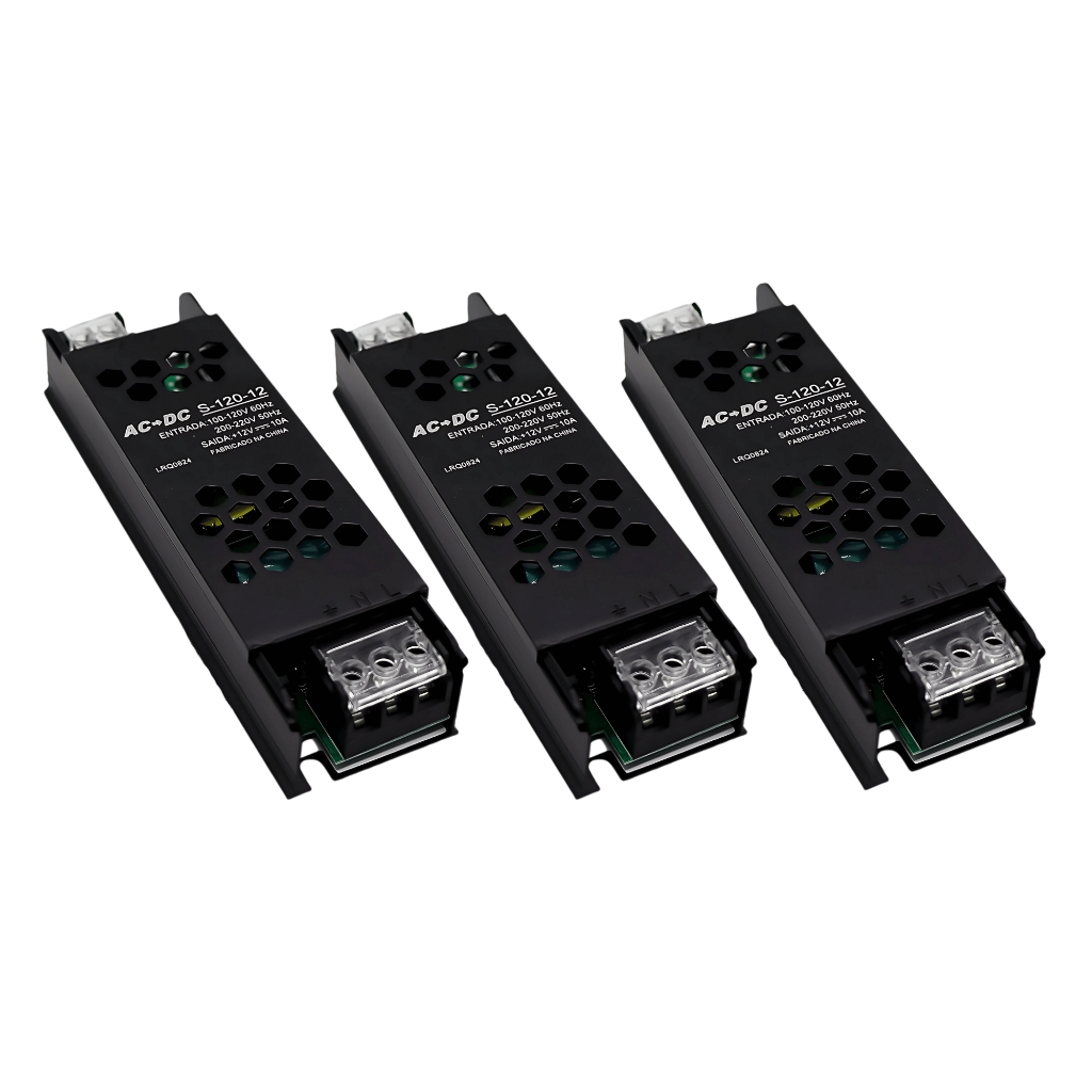 Kit 3 Fonte Chaveada 12v 10a 120w P/ Cftv Som Led Fita Entrada Bivolt em Oferta na Shopee
