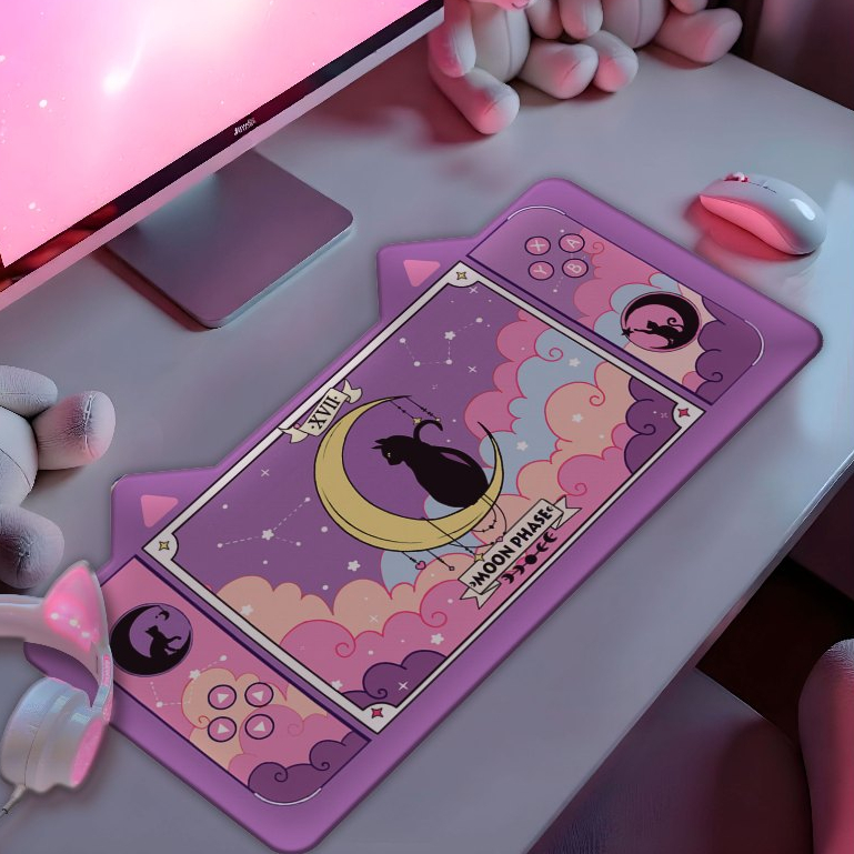 Mouse Pad/p Desktop 70X35cm Cute Cat com Orelhinhas e Borda Coturada Kawaii Gatinho em Oferta na Shopee