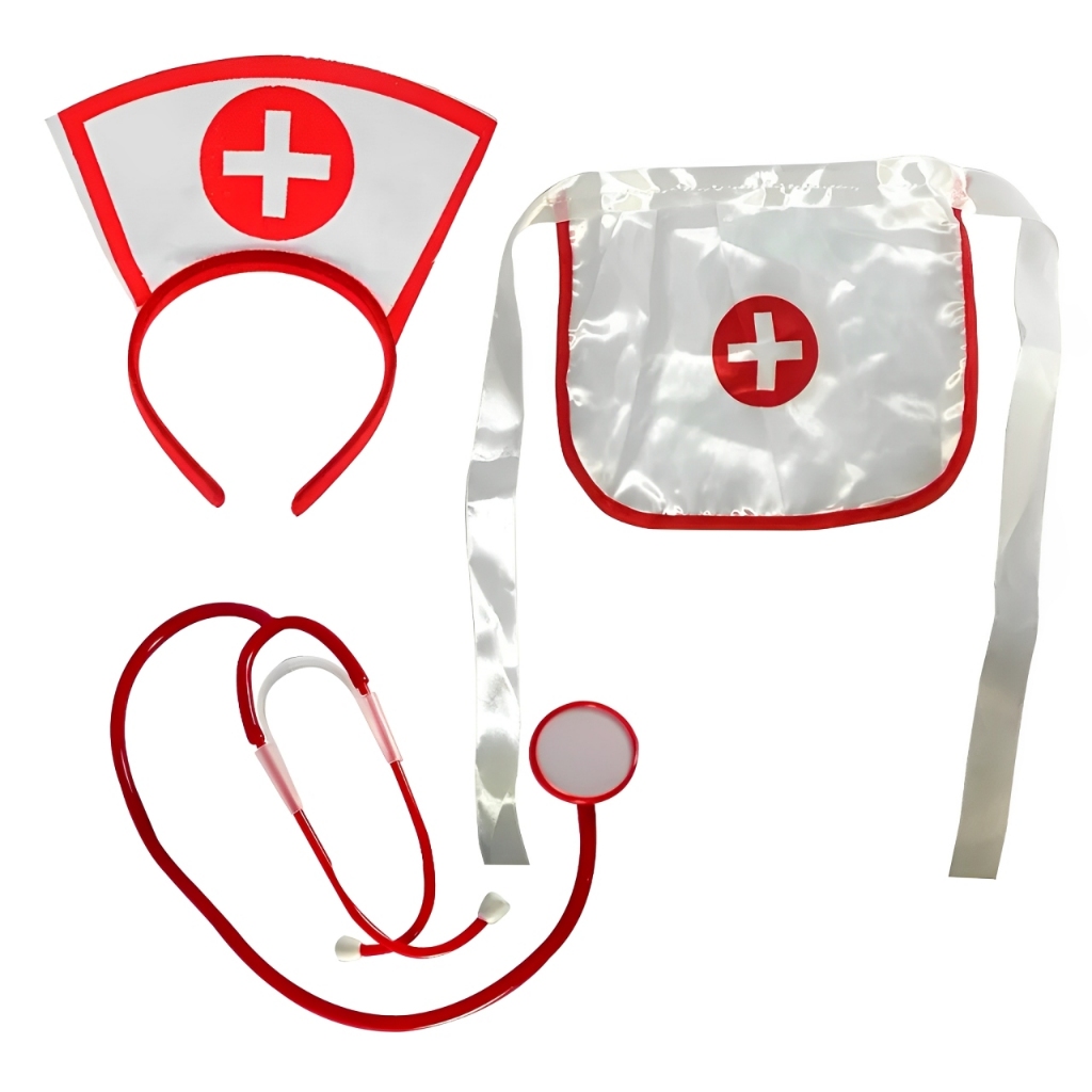 Kit Enfermeira Luxo Com Tiara Estetoscópio e Avental – Carnaval Halloween Festa em Oferta na Shopee