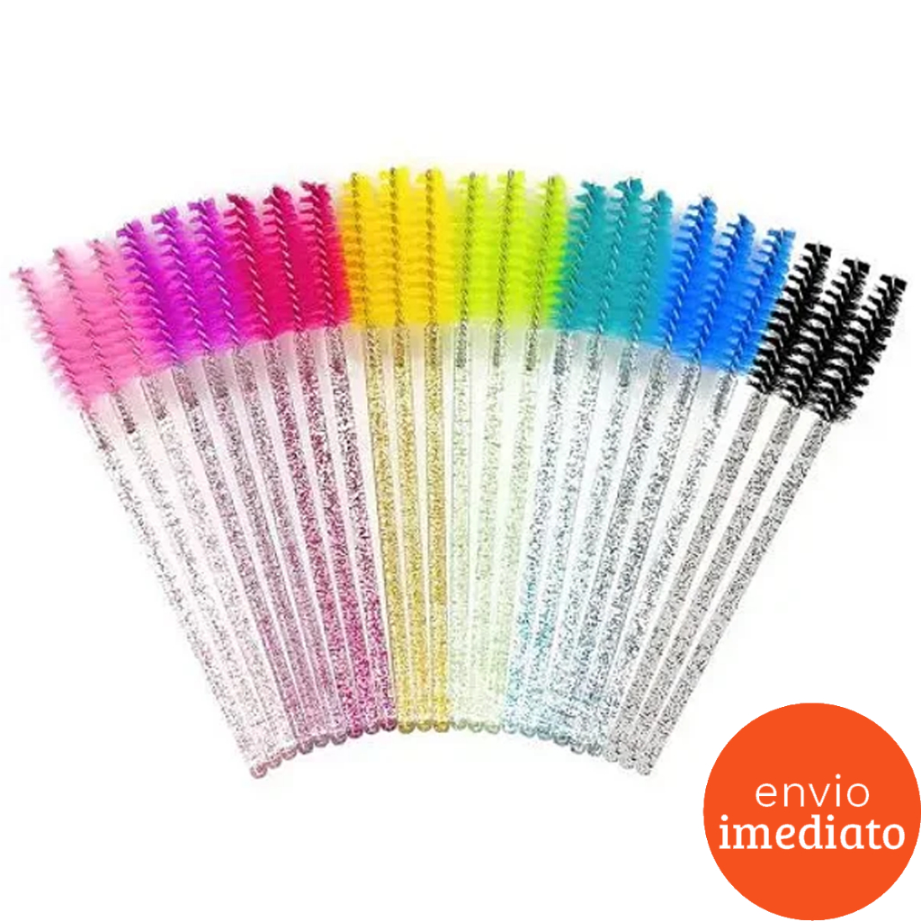 Kit 100 Escovinhas Com Glitter Extensão De Cilios Sobrancelha