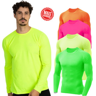 Camisa neon blusa proteção solar uv lisa segunda pele masculina