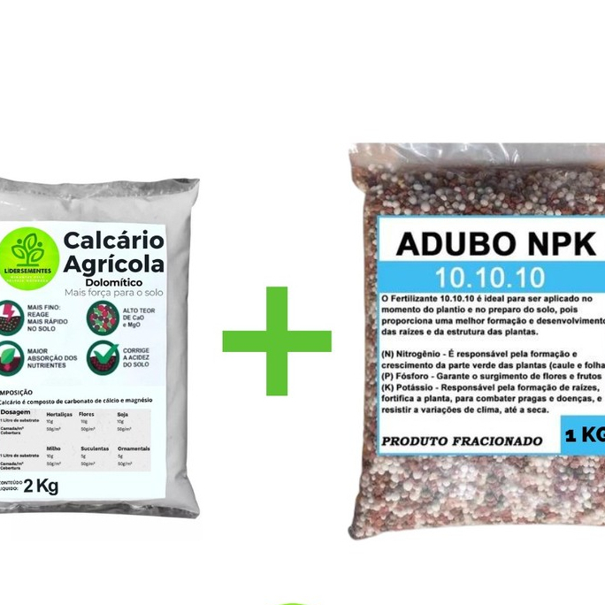 Kit Adubo Fertilizante NPK 10.10.10 + Calcário Agrícola Dolomítico Prnt 80% Fracionado Hortaliças Flores Rosa do Deserto em Oferta na Shopee