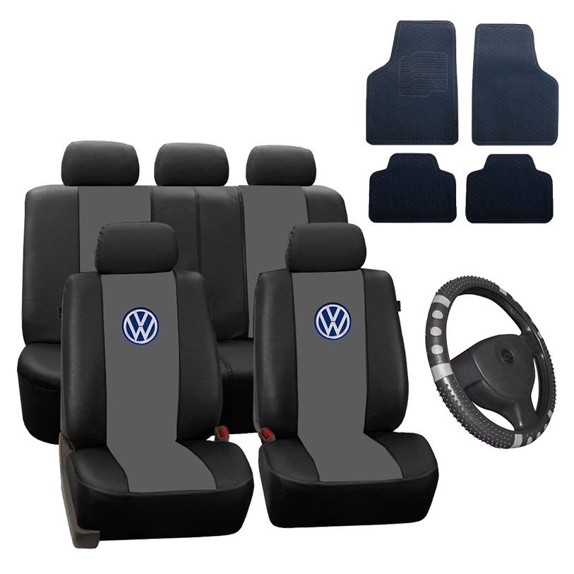 Kit Capa Banco Couro + Tapete + Volante Preto/Cinza Fox Gol G6 G7 Space Fox Parati