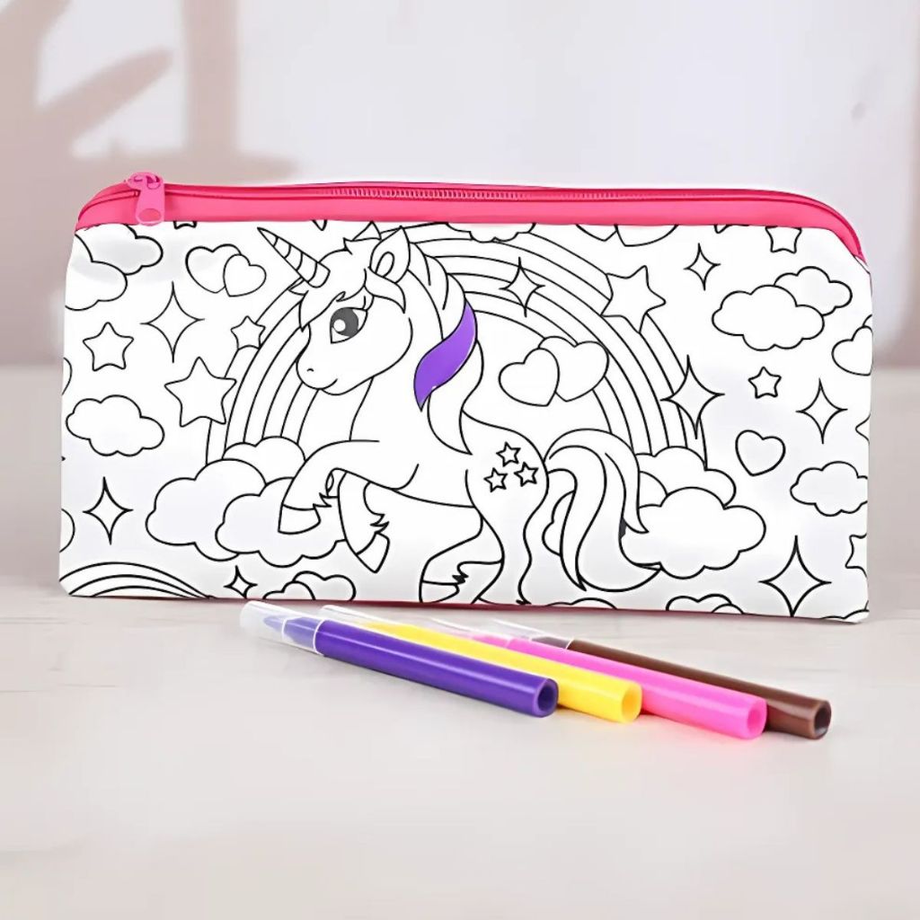 Bolsinha Estojo com 4 Canetinhas Porta Lápis Infantil Bolsa Lavável de Colorir Unicórnio Divertido em Oferta na Shopee