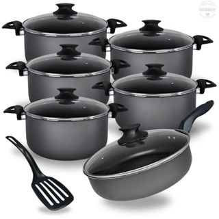 Jogo De Panelas Caçarolas 16 a 24 e Frigideira Alta 24 cm Com 5 Camadas De Antiaderente Teflon Grafite em Oferta na Shopee