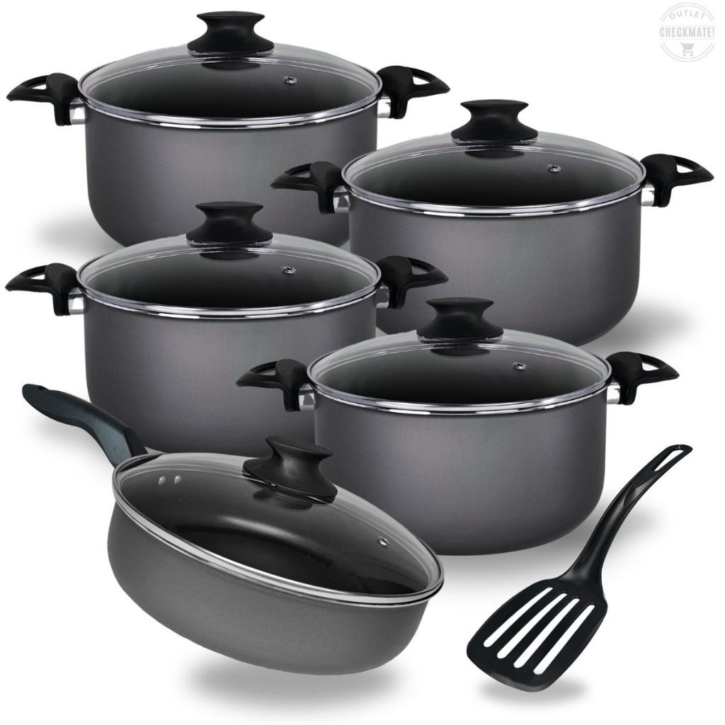 Jogo De Panelas Caçarolas 16 a 22 e Frigideira Alta 24 cm Com 5 Camadas De Antiaderente Teflon Grafite