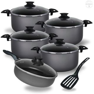 Jogo De Panelas Caçarolas 16 a 22 e Frigideira Alta 24 cm Com 5 Camadas De Antiaderente Teflon Grafite