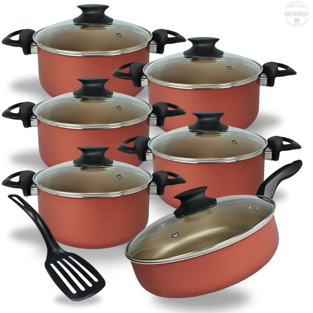 Jogo De Panelas Caçarolas 16 a 24 e Frigideira Alta 24 cm Com 5 Camadas De Antiaderente Teflon Cereja em Oferta na Shopee