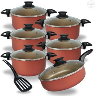 Jogo De Panelas Caçarolas 16 a 24 e Frigideira Alta 24 cm Com 5 Camadas De Antiaderente Teflon Cereja em Oferta na Shopee