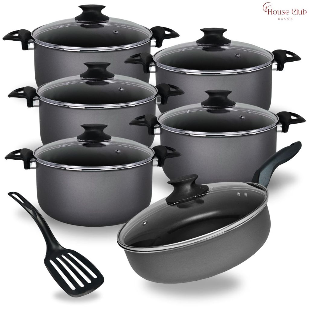 Jogo De Panelas Caçarolas 16 a 24 e Frigideira Alta 24 cm Com 5 Camadas De Antiaderente Teflon Grafite