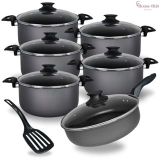 Jogo De Panelas Caçarolas 16 a 24 e Frigideira Alta 24 cm Com 5 Camadas De Antiaderente Teflon Grafite em Oferta na Shopee