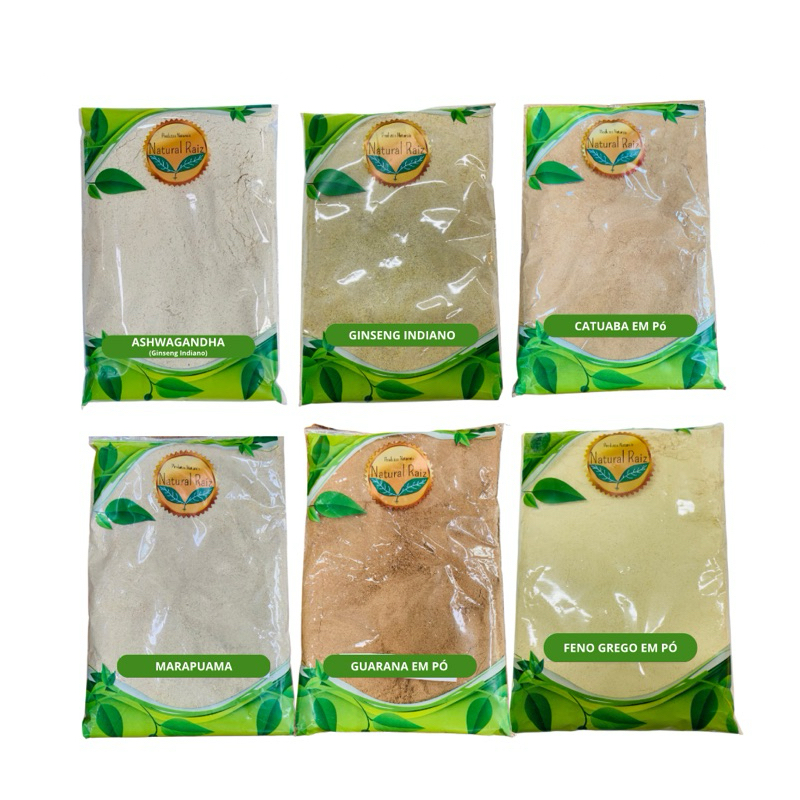 Kit Energia Pré-Treino Ashwagandha + Marapuama + Guaraná + Ginseng + Catuaba + Feno grego 100% Natural