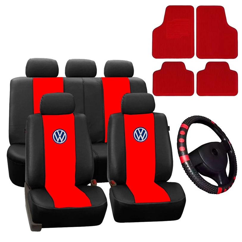 Kit Capa Banco Couro + Tapete + Volante Preto/Vermelho Voyage Parati Polo Space Fox Santana em Oferta na Shopee