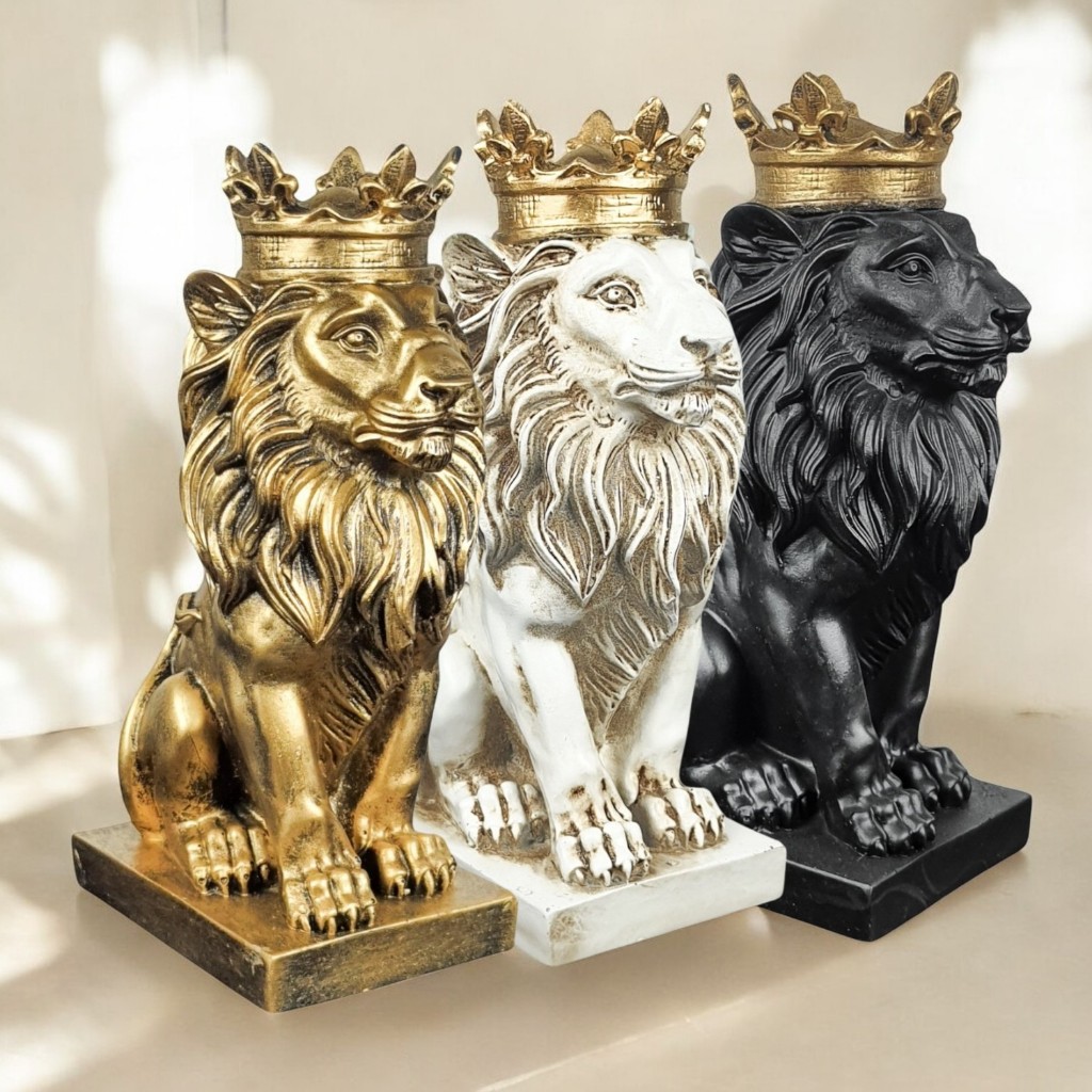 Estatua Rei Leão Com Coroa Estatueta Decorativa Em Resina