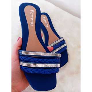 Sandália rasteira, 4 Tiras, Strass e Trança - Várias cores e confortável - Rasteirinhas Femmy 01 em Oferta na Shopee