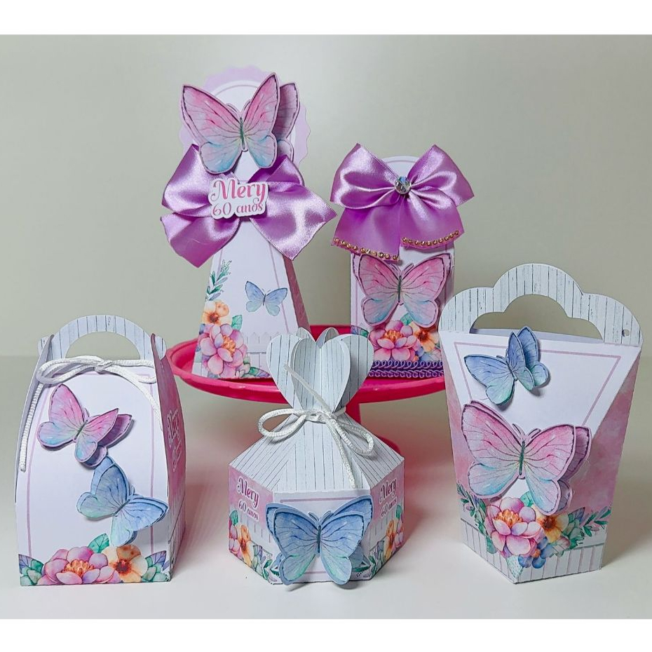 PEGUE E MONTE |Kit Festa Infantil Jardim Encantado Borboletas | Lembrancinha Aniversário | Caixinhas Personalizadas