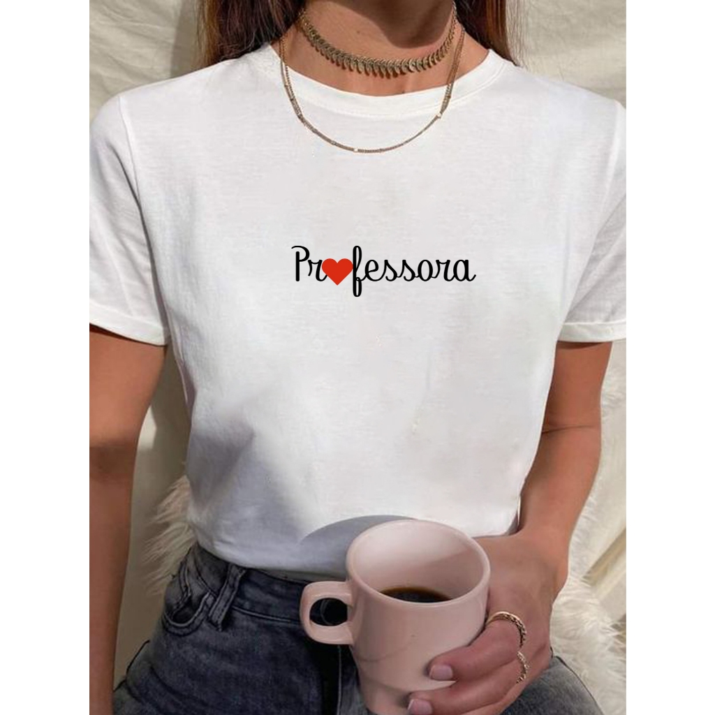 Camiseta Feminina Babylook t shirt professora coração pedagogia 100% Algodão em Oferta na Shopee