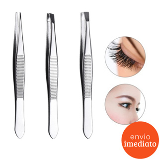 KIT COM 3 PINÇAS EM AÇO INOXIDÁVEL PARA DESIGN DE SOBRANCELHAS, REMOÇÃO DE PELOS, SOBRANCELHAS em Oferta na Shopee
