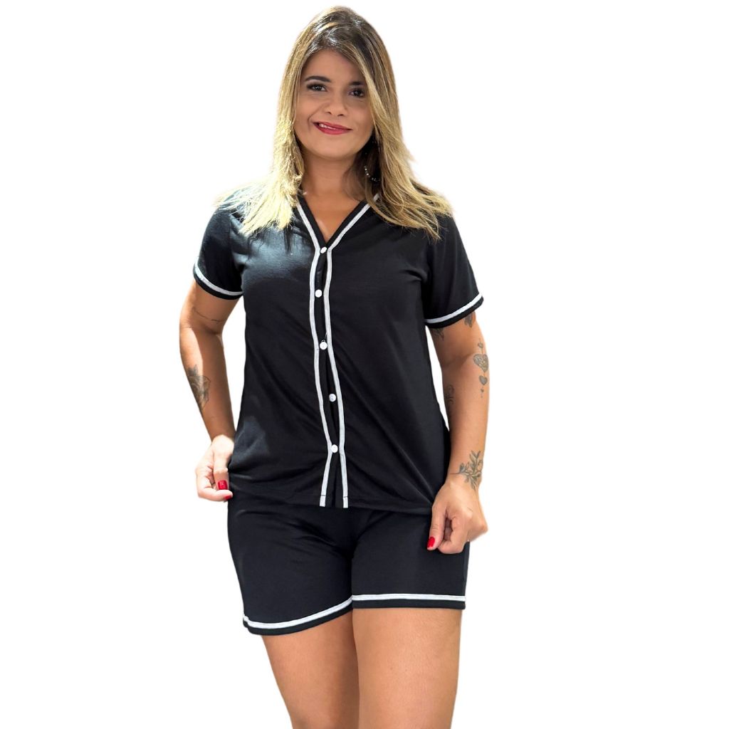 Pijama Baby Doll Amamentação Americano Cirurgico com botoes luxo Malha blogueirinha