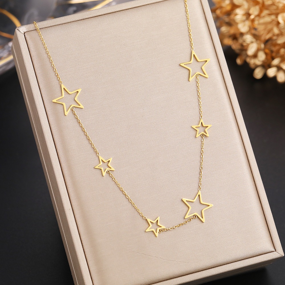 Colar Feminino Luxo Choker Estrelas em Aço Inoxidável - Não enferruja, pode molhar! Corrente Feminina Ouro Prata — imagem 2 de 2