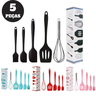 Kit 5 Peças Utensílios de Cozinha Silicone Colher Espátula Fue Espátula Pequena Pincel