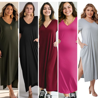 Vestido Gestante Feminino Soltinho Plus Size Longo Com Bolso Fenda Lateral Liso Confortável do P ao G3 em Oferta na Shopee