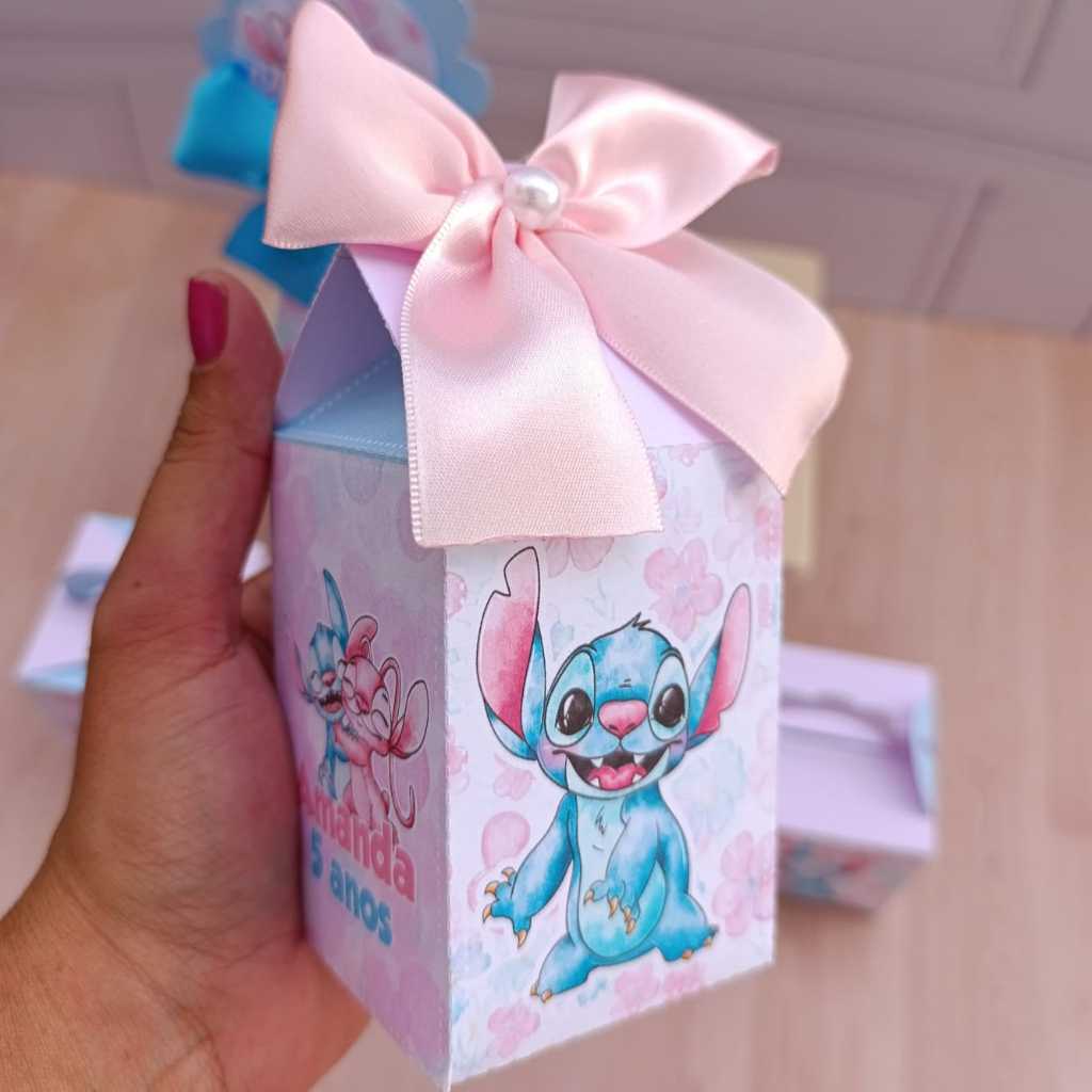 CAIXA MILK STITCH E ANGEL / LEMBRANCINHA DE ANIVERSARIO INFANTIL CAIXINHAS PERSONALIZADAS - PEGUE E MONTE