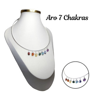 Colar Aro Chakras Dourado Prateado Colar de Pedras Naturais Ajustável Colar de Pedra dos Chacras
