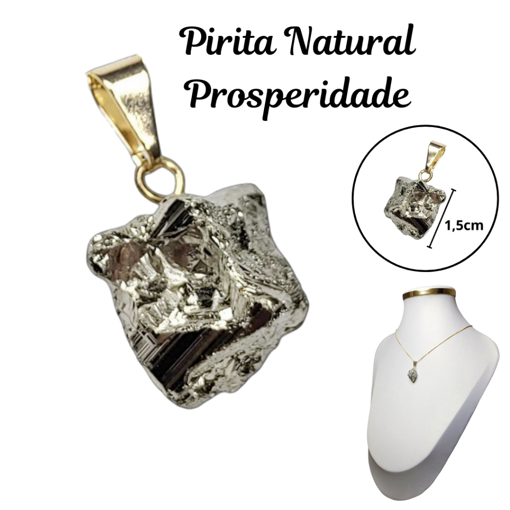 Pingente de Pedra Natural Pirita da Prosperidade Dourado Colar de Pedras Naturais em Oferta na Shopee
