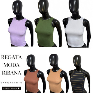 Regata Feminina moda Ribana canelada Blusinha Básica com elastano.