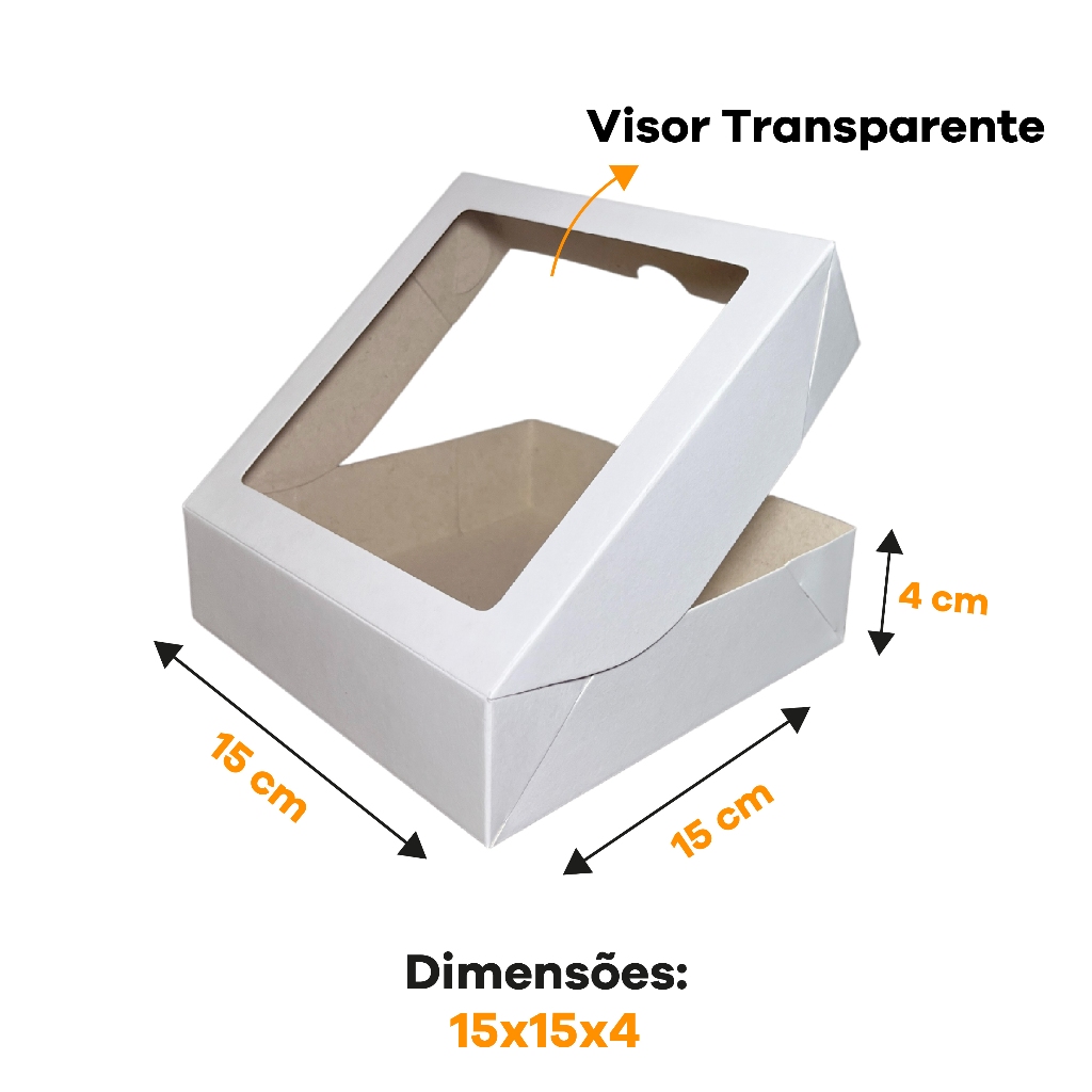Caixa com Visor 15x15x4 para Presente Lembrancinhas Doce Maleta Embalagem  - Caixa Kraft ou Branca