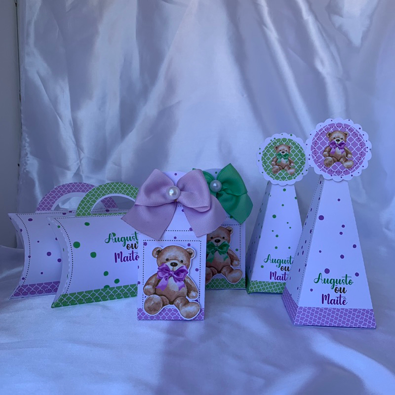 kit Festa -Lembrancinhas Personalizadas  - Caixinhas Personalizadas Chá Revelação Menina ou menino? | Verde e Lilás PeM