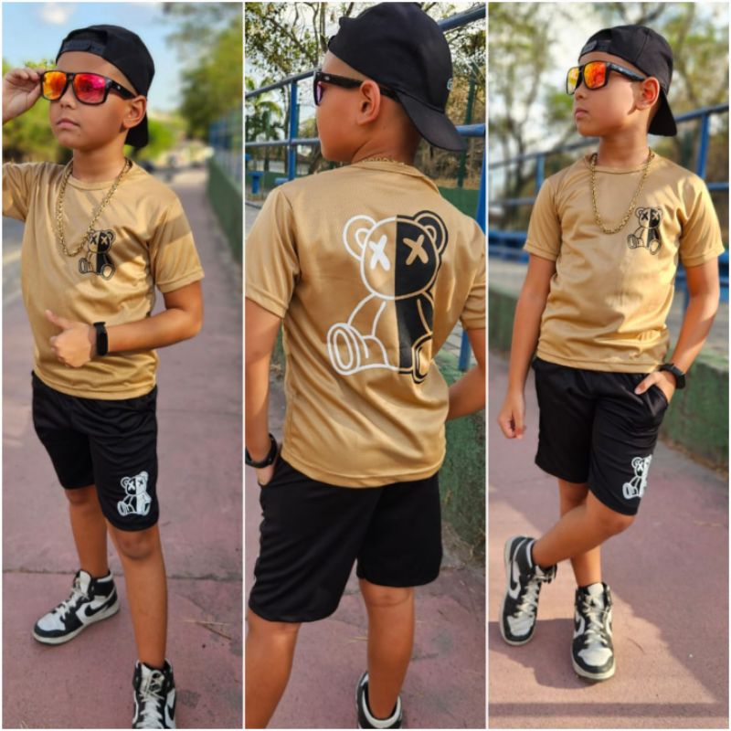 Conjunto Camisa e Bermuda Infantil Juvenil Masculino Verão 4 ao 14 anos Dri-fit