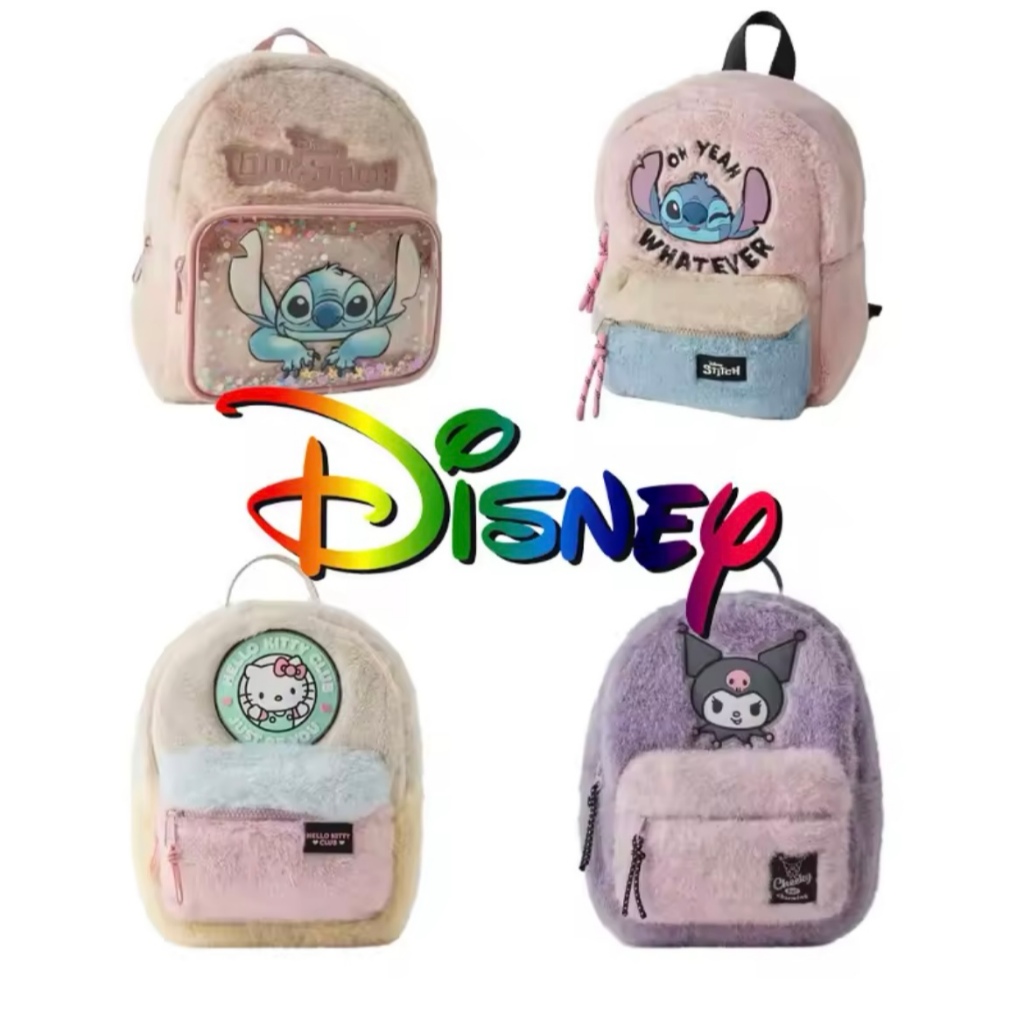Mochila de Pelúcia Stitch Hello Kitty Anime Kuromi Kawaii Sanrio Disney Infantil
