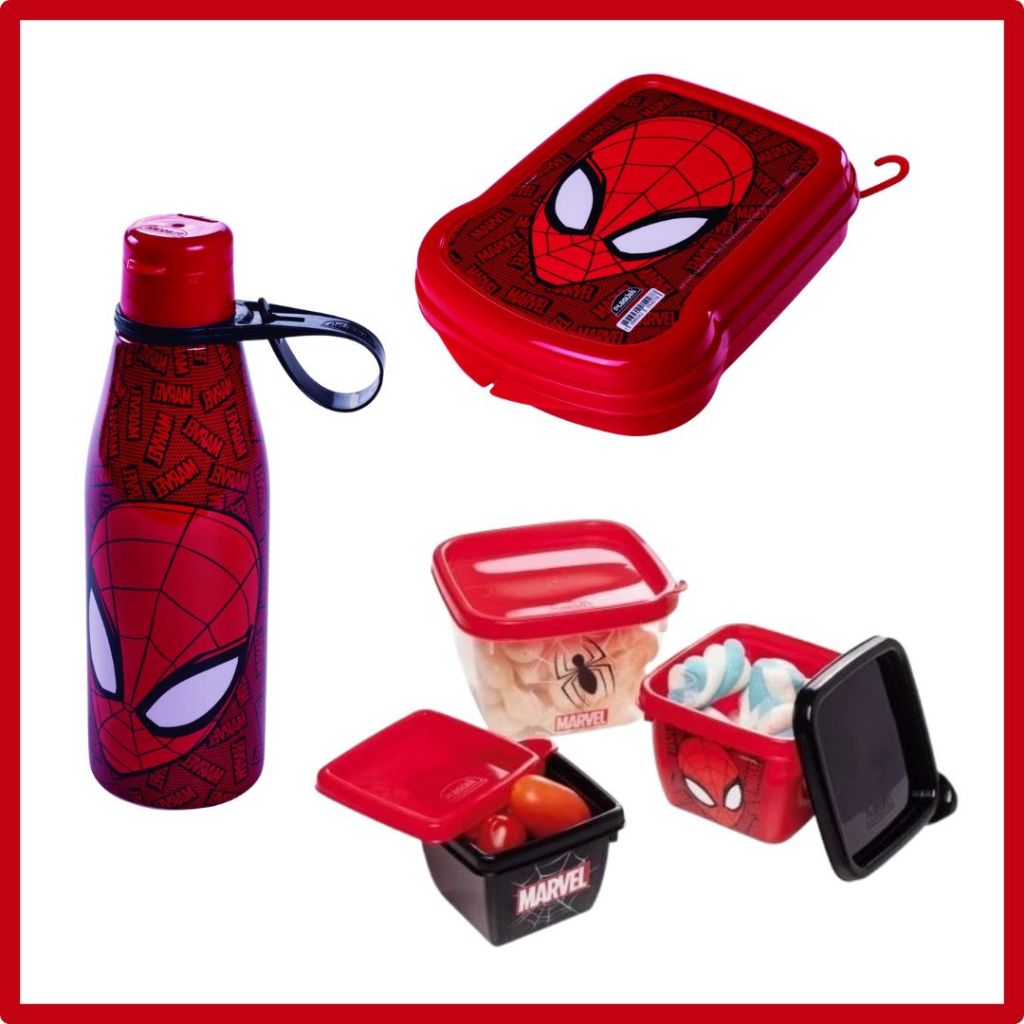 Kit 3 Potes para Armazenamento de Alimento Sanduicheira Garrafa Plasútil Homem Aranha Plasutil Lanche Volta as Aulas em Oferta na Shopee