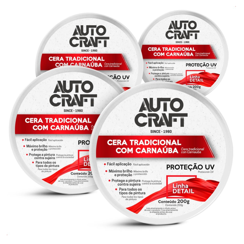 Kit Cera Automotiva Com Carnaúba Autocraft Proteção Uv Pasta 200g