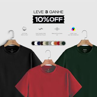 kit 3 Camiseta Masculina Básica Braven Algodão Peruano Premium 40.1 com Elastano Pima mais cores em Oferta na Shopee