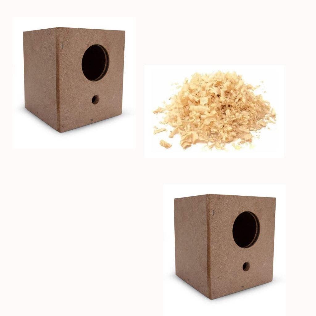 KIT Ninho De Madeira MDF Para Pássaros Aves Manon Mandarim Diamante Gold Gaiola Criadeira