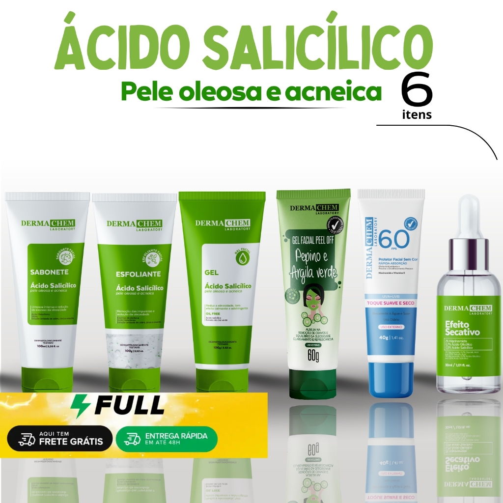 Kit Limpeza de Pele Autocuidado Antiolesidade Anti Acne Protetor solar Skin Care Dermachem