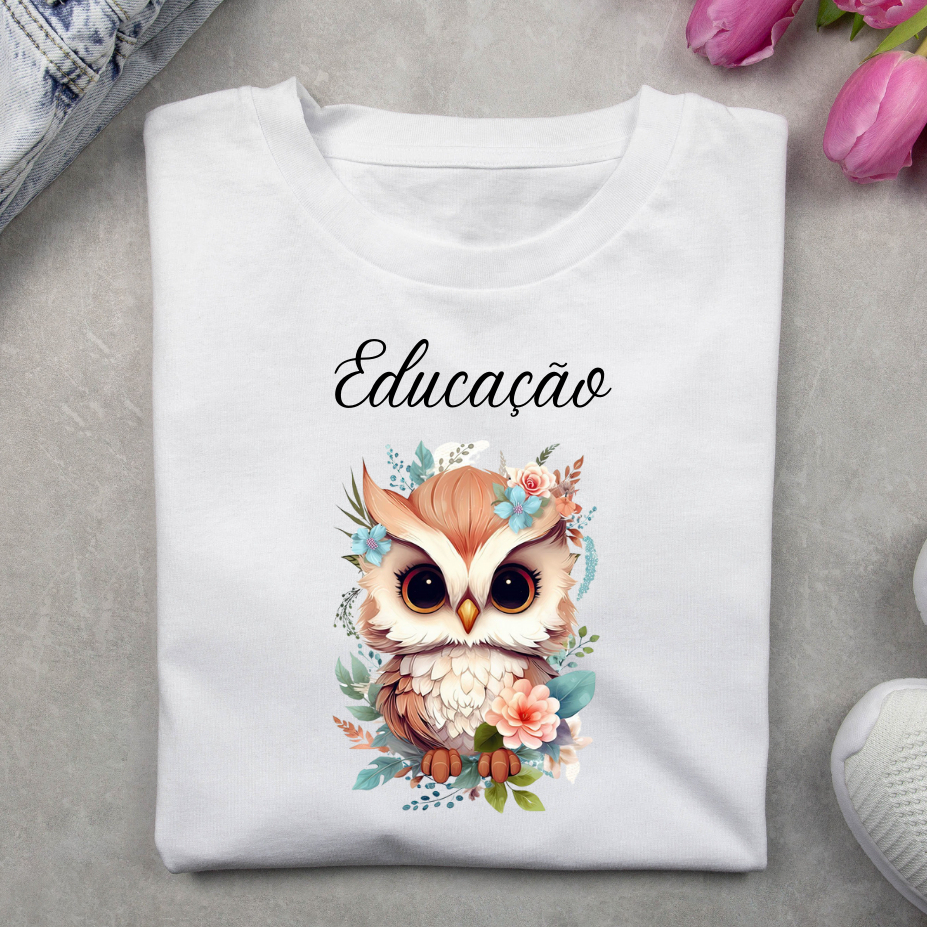 Camiseta Blusa T Shirt Feminina Estampada Coruja Profissão Professora Educação Pedagogia em Oferta na Shopee