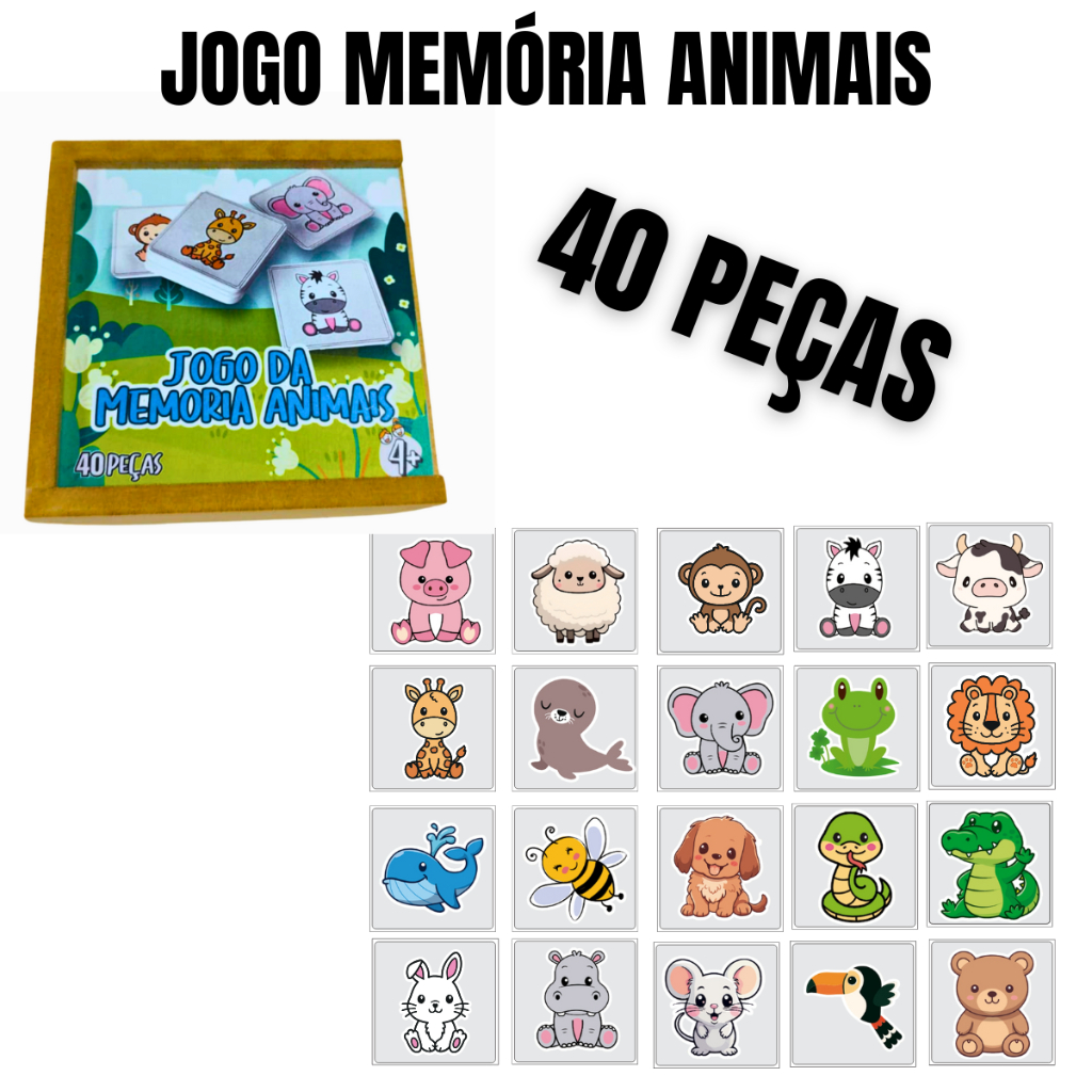 Jogo da Memória Animais Brinquedo Educativo Infantil Pedagógico Alfabetização Madeira Menina Menino em Oferta na Shopee