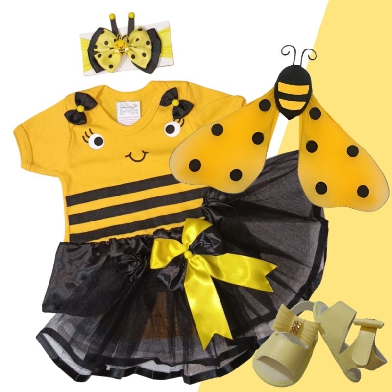 Body Temático Bebê Abelhinha Abelha Fantasia Mesversário Ítens Opcionais