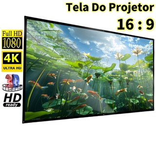 Tela de projetor 16:9 branca anti-luz moldura preta de 84-150 polegadas com furo metal home theater em Oferta na Shopee