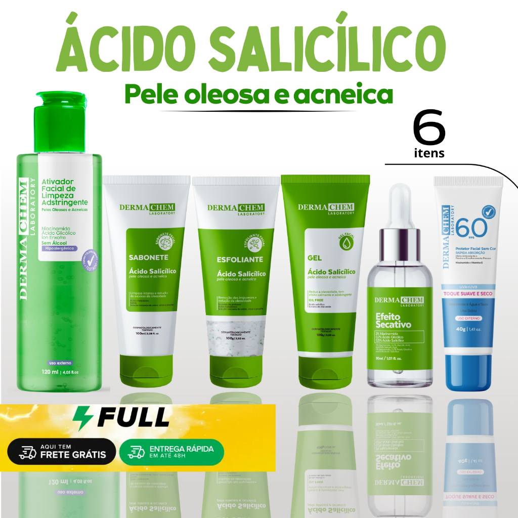 Kit Skin Care Completo Limpeza de pele Anti Acne Autocuidado Limpeza Facial Dermachem Protetor Solar